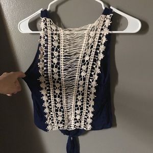 Blue Crop - crotchet back & front tie